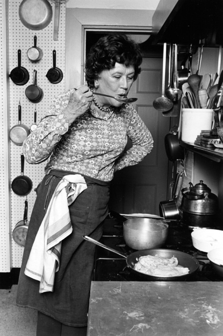 Celebrity chef Julia Child cooking