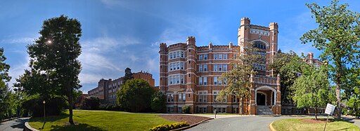 Panoramic photo showing the exterior of the Howard University School of Law