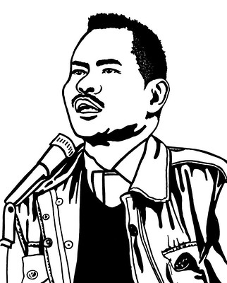 Black-and-white line illustration of Larry Itliong