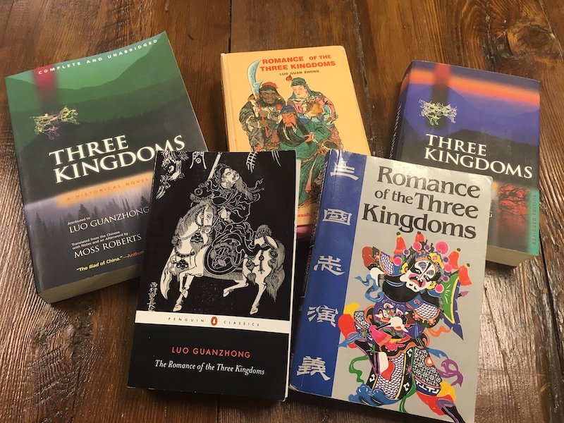 covers of various translations of Romance of the Three Kingdoms